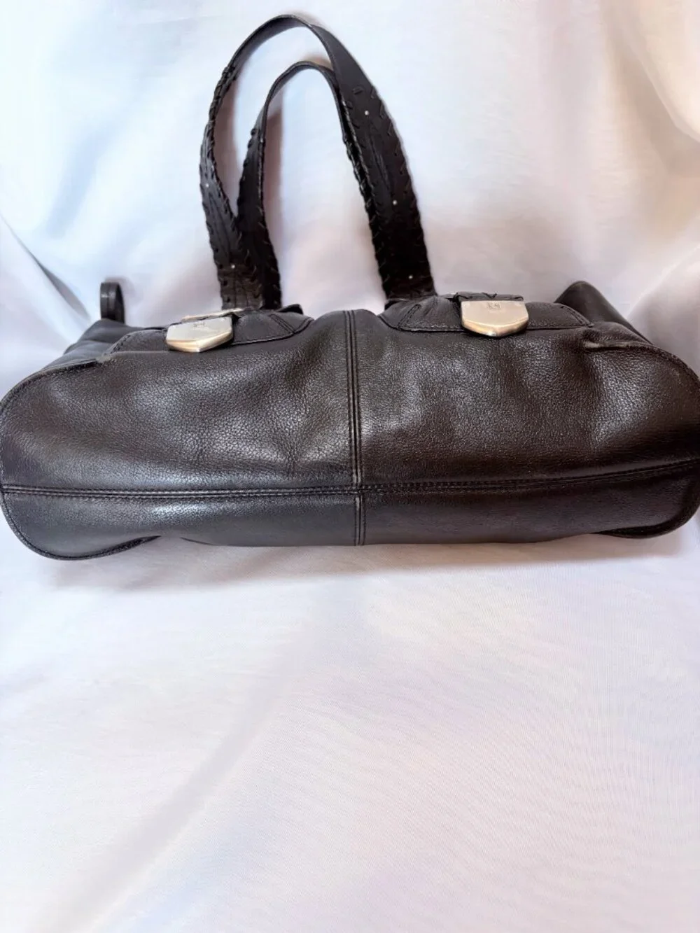 Michael Kors Leather Tote Bag Stitch Detail Top Handle Black Vintage Large
